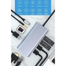 HBMB Store Pro Air ile Uyumlu Type-C Çevirici Dönüştürücü Çoklayıcı Pd Şarj HDMI Sd Network VGA Girişli 11 In 1