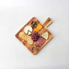 HBMB Store Doğal Akasya Ahşap Kare Sunum Tahtası ve Servis Tepsisi – 28.5X21 cm Özel Motif Desenli ve Kulplu Peynir Tabağı, Kenarlı Kahve Sunumluk
