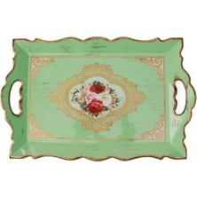 HBMB Store Su Yeşili Renkli Elcikli Çatlatma Ahşap Tepsi, 42.5 x 28 cm