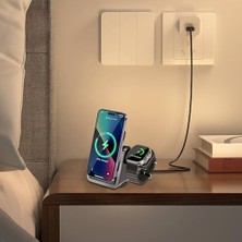 HBMB Store 3-In-1 Kablosuz Şarj Standı, Telefon Saat, Ayarlanabilir Açılı, LED Işıklı, ile Uyumlu- ile Uyumlu