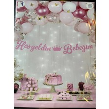 İstoç Parti Hoşgeldin Bebeğim Yazılı Pembe Kaligrafi Banner