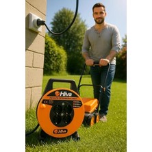 HBMB Store Makaralı Seyyar Kablo, 3x1,5 Mm², Dayanıklı Uzatma Kablosu, Dörtlü Prizli, Elektrik Kablosu, Iç Mekan, Dış Mekan Kullanımına Uygun, Endüstriyel Tip, Taşınabilir Enerji Dağıtım Tamburu (10 M)