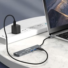 HBMB Store ile Uyumlu Usb-C Hub Çoklayıcı Hdmı/sd Card/micro Sd/usb 2.0/usb 3.0/usb-C/pd 100WATT / Bağlantı Port USB Çoklayıcı Adaptör (7-In -1 Multi Hub Hdmı)