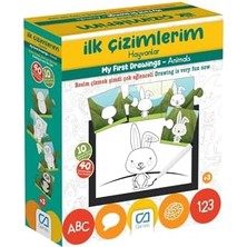 HBMB Store Ilk Çizimlerim Hayvanlar Eğitici 10 Resimli ve 40 Parça Yapbozlu Boyama - Etkinlik Oyunu