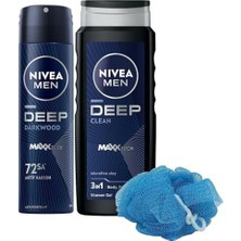 HBMB Store Men Erkek Sprey Deodorant Deep Dimension 150ML ve Deep Dimension Duş Jeli 500ML, Banyo Lifi Hediyeli