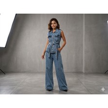 Ayaa Açık Renk Kadın Kot Yelek Takımı