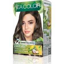 HBMB Store Sea Color Amonyaksız, Vegan, Doğal, Besleyici Kalıcı Saç BOYASI%100 Beyaz Kapama (1 Paket 2 x 50 ml Boya & Oksidan) (Yoğun Küllü Açık Kumral 8.11)