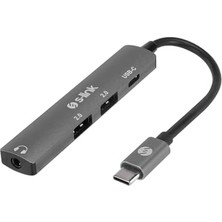 HBMB Store SWV-USBC024 4 In 1 Gri Metal Typec To 2*usb2.0 Usb-C, 3.5mm Aux Port Type C Adaptör