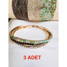 Devi Fashion Zirkon Taşlı Su Yolu 3 Adet Lastikli Gold Bileklik