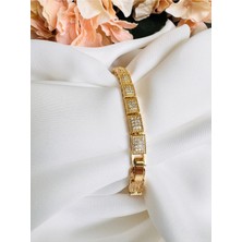 Devi Fashion Baget Zirkon Taşlı Gold Renk Bileklik 19 cm
