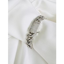 Devi Fashion Premium Zirkon Taşlı Silver Renk Zincir Bileklik 19 cm