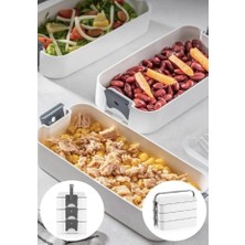 HBMB Store 1260 ml 3 Katlı 6 Bölmeli Bpa'sız Pp Plastik Sefer Taşıma ve Beslenme Çantası, Kilitli Bento Lunch Box, Mikrodalgaya Uygun, Çatal ve Kaşık Dahil (Krem)