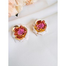 Devi Fashion Premium Gold Detay Çiçek Küpe 4 cm