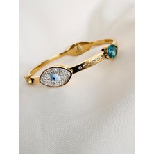 Devi Fashion Çelik Mıknatıslı Gold Nazar Göz Kelepçe Bileklik
