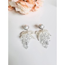 Devi Fashion Fyonklu Incili Kristal Salkım Küpe 7 cm