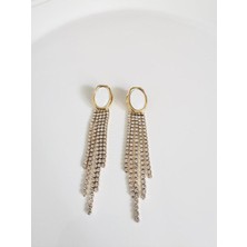 Devi Fashion Çelik Zirkon Taşlı Sallantılı Küpe 8 cm