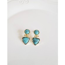 Devi Fashion Vintage Turkuaz Gold Küpe 3 cm