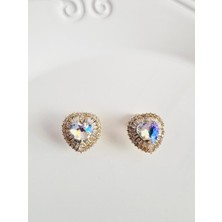 Devi Fashion Zirkon Taşlı Gold Kalp Küpe 2 cm