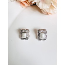Devi Fashion Silver Renk Vintage Geometrik Inci Küpe 2,5 cm