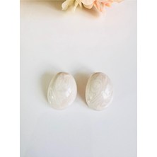 Devi Fashion Oval Dalga Desen Kemik Küpe 3 cm