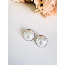 Devi Fashion Büyük Silver Renk Bombeli Inci Küpe 2,5 cm
