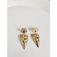 Devi Fashion Çelik Kalp Nazar Göz Küpe 5 cm