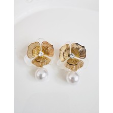 Devi Fashion Çelik Telkari Çiçek Incili Küpe 5 cm