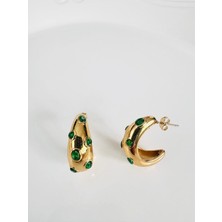 Devi Fashion Çelik Zirkon Taşlı Yarım Halka Küpe 3 cm