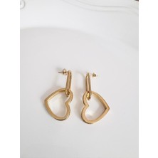 Devi Fashion Çelik Sallantılı Kalp Küpe 4 cm