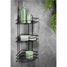 HBMB Store Ömür Boyu Paslanmaz Yapışkanlı Banyo Köşeliği Düzenleyici Şampuanlık Duş Rafı Siyah Ek-03