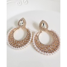 Devi Fashion Büyük Abiye Taşlı Inci Küpe 7 cm