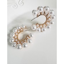 Devi Fashion Büyük Gold Halka Inci Küpe 5 cm