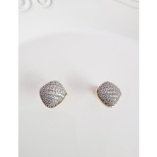 Devi Fashion Zirkon Taşlı Silver Kare Küpe 1 cm