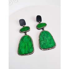 Devi Fashion Yeşil Sallantılı Büyük Küpe 9 cm