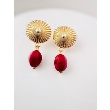 Devi Fashion Vintage Doğal Taş Fuşya Küpe 5 cm