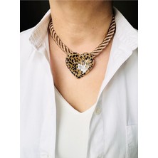 Devi Fashion Hasır Ip Leopar Kalp Kolye 45 cm