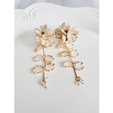 Devi Fashion Uzun Bej Çiçek Sallantılı Küpe 12 cm