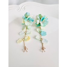 Devi Fashion Uzun Mavi Çiçek Sallantılı Küpe 12 cm