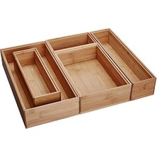 HBMB Store International 88005 Bambu Ahşap Çekmece Düzenleyici Kutular, Çeşitli Boyutlarda, 5 Parçalı Set