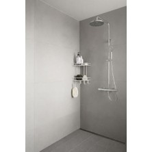 HBMB Store Banyo Köşe Rafı Askılı Duş Organizeri ve Şampuanlık 2 Katlı Beyaz Ek-02, Beyaz