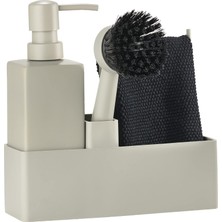 HBMB Store Bulaşık Yıkama Seti, Sabunluk/bulaşık Deterjanı Dispenserli Bulaşık Düzenleyici, Bulaşık Bezi ve Bulaşık Fırçası, 19 x 6 x 20,5 Cm, 4 Parçalı Set, Mud