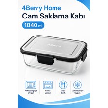 4Berry 1040 ml Kilitli Cam Saklama Kabı – Inoks Kapaklı Yemek ve Kahvaltılık Kabı