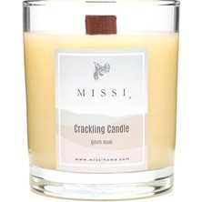 HBMB Store Missi Ahşap Fitilli Oud Vanilya Kokulu Ekru Çıtırtılı Vegan Mum (Crackling)