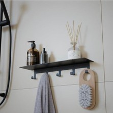 HBMB Store Yapışkanlı Metal Banyo Rafı 5 Kancalı Duvar Rafı Organizer Dekoratif Raf Siyah Paslanmaz Duvar Rafı Havluluk Askılık Banyo Mutfak Çok Amaçlı Raf