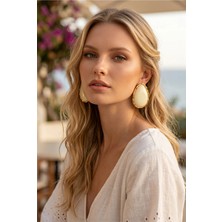 Xuping Jewelry Gosessa Kadın Krem Renkli Gold Çerçeveli Büyük Damla Küpe