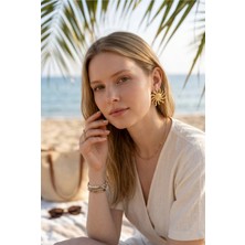 Xuping Jewelry Gold Renk Güneş Figürlü Minimalist Tasarım Çivili Küpe - Gosessa