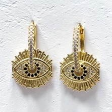 Xuping Jewelry Zirkon Taşlı Güneş Nazar Boncuklu Halkalı Küpe