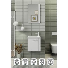 Biani Minila 45 cm Banyo Dolabı,Seramik Lavabolu, Aynalı,Lavabo Dahil,Mdf,Mat Beyaz