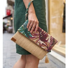 Ju Yaratıcı Tasarım Kadın Portföy & Clutch & 0muz Çantası Bej Mavi