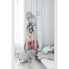 HBMB Store Pelangi Beyaz Fonlu Fotoğref Çeken Kız Desenli Dijital Baskı Yıkanabilir Bebek Çocuk Odası Fon Perdesi, Pembe-Beyaz 70 x 200